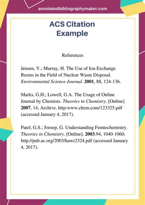 Contact information for aktienfakten.de - How to Cite ACS Style. Developed by the American Chemical Society, this style may be used for research papers in the field of chemistry. This guide describes basic examples for citing sources ACS style according to the 3rd edition of the ACS Style Guide. Each citation consists of two parts: the in-text citation, which provides brief identifying ...
